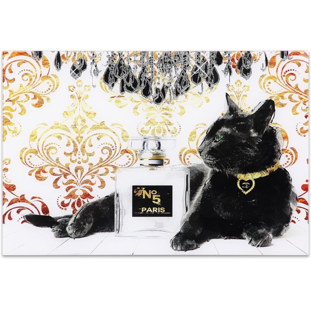 Frameless Free Floating Tempered Glass Cat Art Ready to Hang, 16" x 24" x 0.2"*